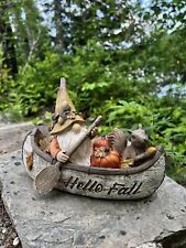 Garden Gnome In Canoe With Squirrel Fall Thanksgiving Decoration Resin 8.5 in. W picture