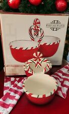 Fitz & Floyd Sugar Coated Christmas 2 Section Divided Bowl Candy Cane Handle picture
