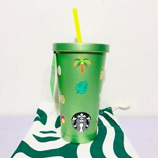 Starbucks Stainless Tumbler 18 oz. Cold Cup Green Tropical picture