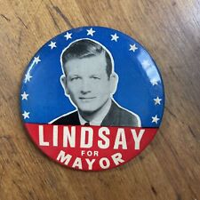 LARGE John Lindsay For Mayor PHOTO Pinback Button 1960s New York City 3.5 Inches picture