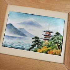 Vintage 1930s Mount Fuji Asian Silk Fabric ART Pagoda Framed 13x11