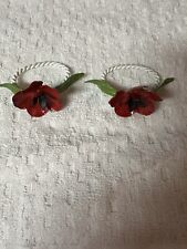 VTG Toleware Flower Napkin Rings Painted Metal Italy picture
