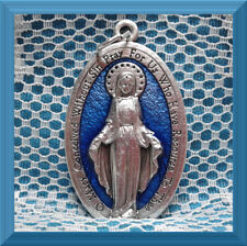 Catholic MARY Miraculous Medal Blue Enamel 1 3/4