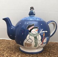 jolly follies S'Mores the Merrier Holiday Christmas Snowman Blue TEAPOT 4cups  picture
