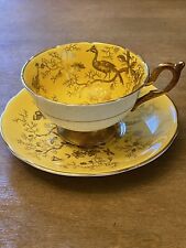 Vintage Coalport Bone China Bird yellow Gold Porcelain Teacup & Saucer England picture