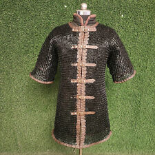 Aluminum Black Chainmail Shirt, Flat riveted Washer Open Chainmail XL Brown Leat picture