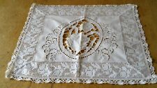VINTAGE HAND EMBROIDERED CUT WORK TABLE TOPPER - STUNNING picture