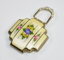 STUNNING Antique *ROSES & PANSIES*Yellow Hand Painted ENAMEL GUILLOCHE Compact picture