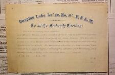 Blank 1868 + Caspian Lake Lodge Master Mason Certificate Hardwick Vermont picture