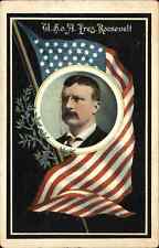 President Theodore Roosevelt American Flag c1910 Vintage Postcard picture