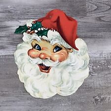 Vintage Santa Face Die Cut 13.5”Cardboard Cut Out Wall Window Hang Double Sided picture