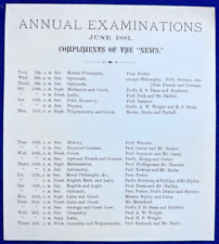 Antique 1881 Yale College Annual Exam Schedule University Vintage Paper picture