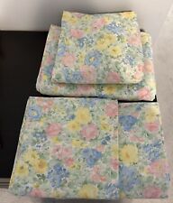 Vintage King Mod Floral Sheet Set Fitted Flat Sheet Two Pillow Case Set Cottage picture