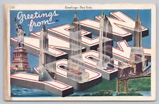 New York City New York, Large Letter Greetings Skyscrapers RARE Vintage Postcard picture