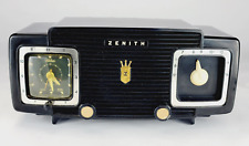 Vintage 1956 Zenith Z515Y Clock Radio, Black, Very Clean, Labels, Turns On, Hums picture