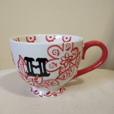 Dutch Wax Coastline Ceramic White Red Floral Coffe Tea Mug Cup Footed Monogram H picture