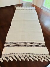Vintage Linen Table Runner With Hand Crocheted Inserts And Edges Lovely Pattern picture
