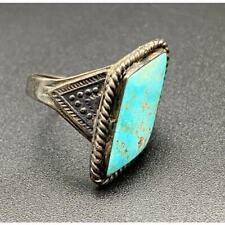 Vintage Navajo Native Turquoise Hand Stamped Silver Ring Size 7.75 picture