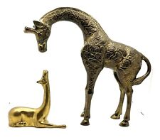 Vintage Hollywood Regency Brass Large Giraffe Sculpture Figurine With Baby Calf picture