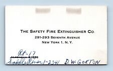 The Safety Fire Extinguisher Company Vtg Business Card New York City NY BC1 picture