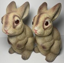 Vintage Flocked Easter Bunny Rabbit Coin Piggy Bank Hong Kong 8.5” Fuzzy Lot 2 picture