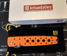 Artisan Cutlery Knife, model Virginia, 4 inch blade, orange scales, black blade picture