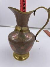 Vintage Hand Painted Made In India Brass Pitcher picture