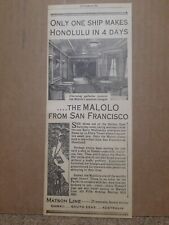 1929 SS Malolo Matson Line Cruise Ship Newspaper Ad Honolulu picture