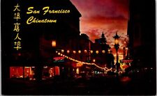 San Francisco Chinatown At Night Neon Signs Street Scene Vintage Postcard spc5 picture