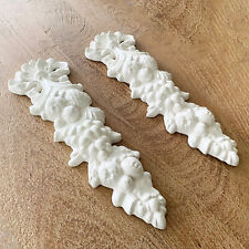Vintage 70s Pair of Glossy White Ceramic Wall Hangings - Bow Ribbon Fruit Leaves picture