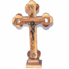 Meduim size Table Olive wood Crucifix with Holy Land samples picture