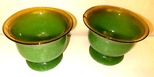Vintage Handblown Glassware Green w/Amber Rim Opaque Stemmed Small Bowls (2) picture