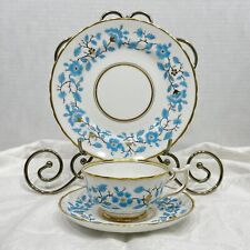 3 Piece Royal Chelsea English Bone China Blue Flowers And Gold Trim picture