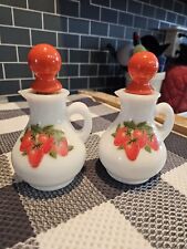 Pair Of Vintage avon strawberry milkglass pitcherd orange lid  picture