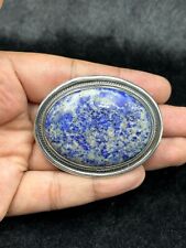Vintage Tibetan Nepali Sterling Silver Belt Buckle With Natural Lapis Lazuli Sto picture