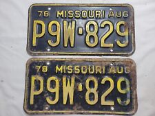 1978 August Missouri License Plates Set P9W-829 Rusty Car Truck Tags picture