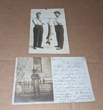 2 RPPC Fishing Muskie Catch + White Bass Man & Boy Postcards picture