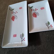 JAPANESE Spring Cherry Motif SUSHI PLATES TRAYS - Set of 2 picture
