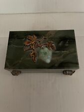 VINTAGE JASPER  JEWELRY BOX Hand Made Hand Carved Grapes On The Top picture