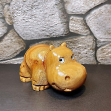 Hippo Figurine Camphor Wooden Hippo Statue Art Miniature Carved Small Animal Scu picture