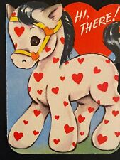 Vintage Valentines Day Gibson Card Polka Dot Hearts Pony 1950s Diecut picture