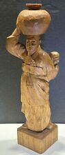 Vintage Chinese 9” Hand Carved Wood Wooden Woman w Child & Basket Asian Folk Art picture