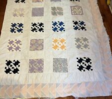 Vintage Hand Sewn & Stitched Blended Quilt Of Old Blocks With An Added Border picture