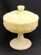 Vintage Water Lily Fenton Rosalene Footed Candy Dish w Lid Mint Green picture