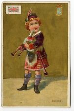SCOTTISH Child Bagpipe Player VICTORIAN Card 1880s United Kingdom Flag SCOTLAND picture