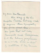 Letter Of Sympathy From The Los Angles Library To Joseph F Daniels Riverside Ca picture
