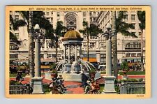 San Diego CA-California, U.S. Grant Hotel, Plaza Park, Antique Vintage Postcard picture