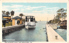 c.1920 Boat Entering Locks Lake Okeechobee FL post card picture