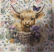 (TWO Paper LUNCHEON Decoupage Art Craft Napkins - COW W Beautiful Flowers 6.5” picture