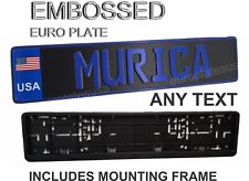 USA, AMERICA, European License Plate - ANY TEXT, EMBOSSED - BLUE ON BLACK picture